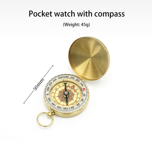 Brass Copper Retro Style Compass G50 Noctilucent Luminous With Cover Pocket Watch for Outdoor Hiking Camping