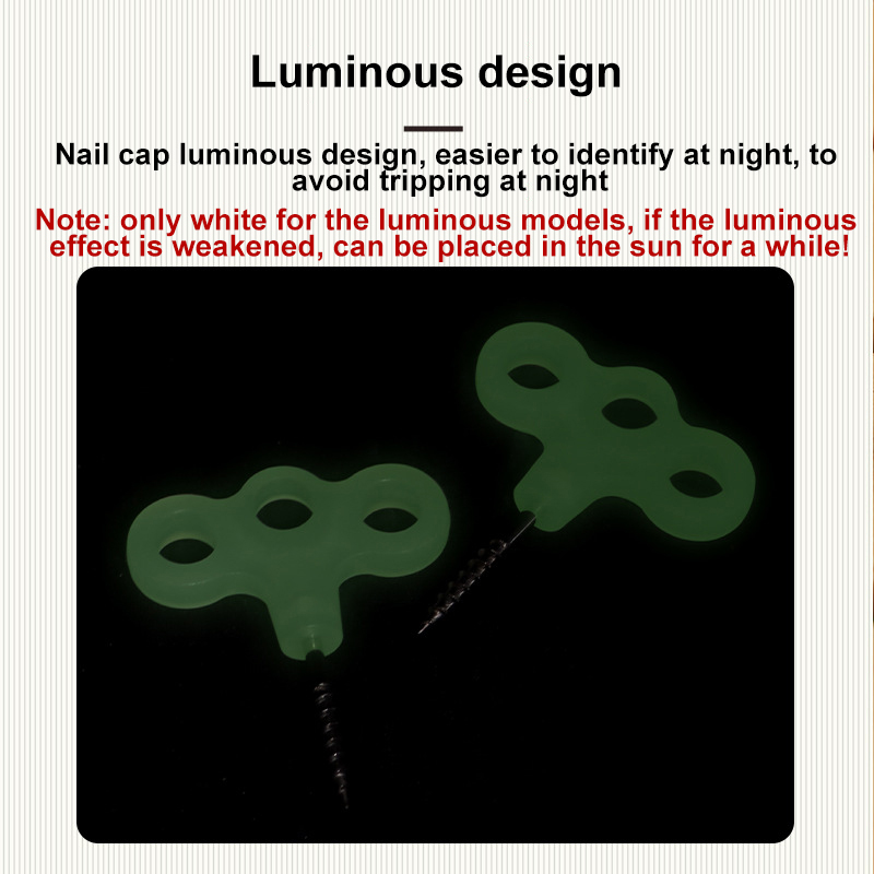 Plastic Stainless Steel Thread Hole Eyes Ground Pegs Glow-in-the-dark Tent Windproof Rope Fixing Buckle for Outdoor Camping