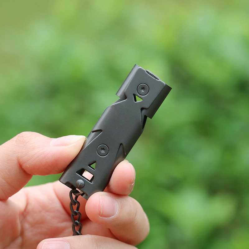 Stainless Steel Double Barrel Popping Whistle for Outdoor Survival High Frequency Earthquake Life
