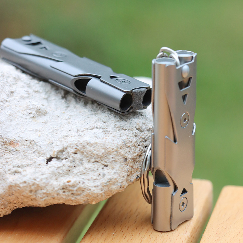 Stainless Steel Double Barrel Popping Whistle for Outdoor Survival High Frequency Earthquake Life