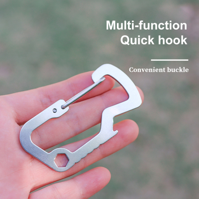 Multifunctional EDC D Buckle Stainless Steel Mountaineering Bottle Opener Spring Hook for Outdoor Sport