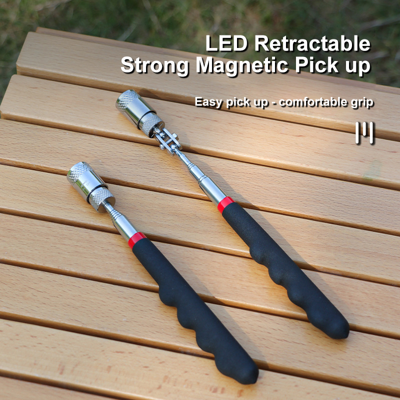 Suction Tool Telescopic Picker with LED Light Nagnetic Suction Bar Metal Parts Magnetic for Outdoor Camping
