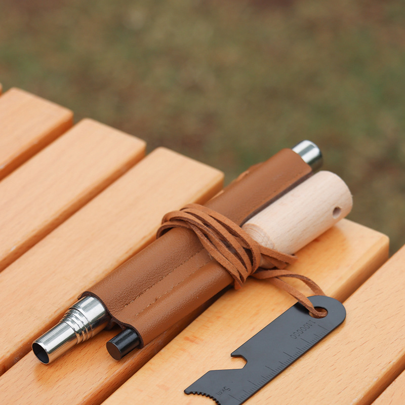 Retractable Stainless Steel 5 Section Fire Stone Solid Magnesium Stick Flint Set for Outdoor Camping Tools