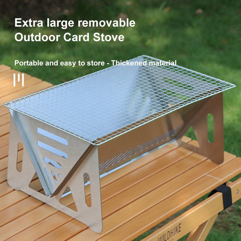 Outdoor Folding Stainless Steel Barbecue Grill Woodstove Portable Camping Supplies