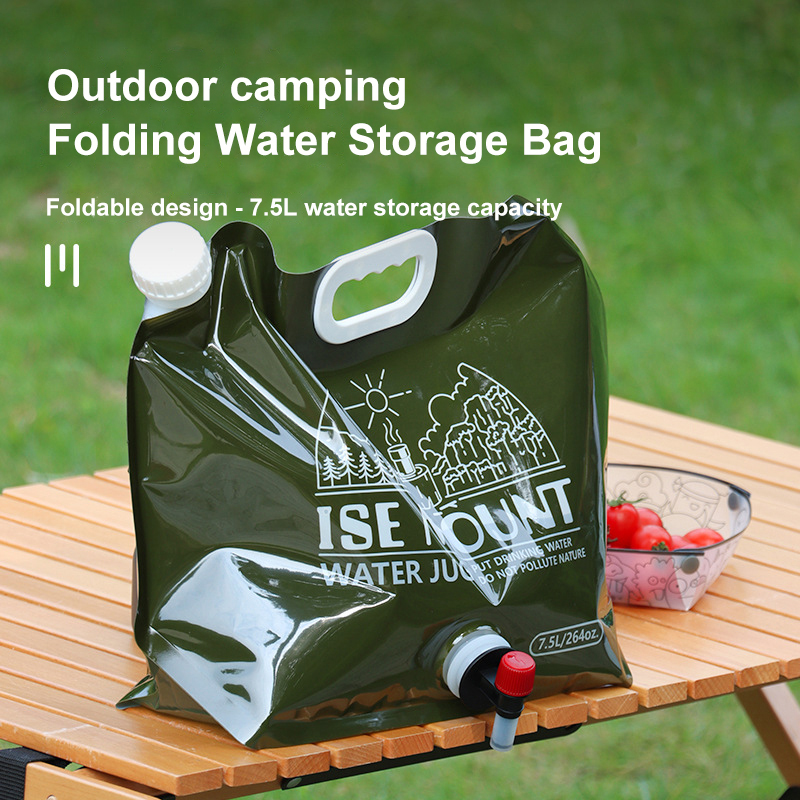 7.5L Portable Folding Water Storage Bag Plastic Bucket with Valve Supplies for Outdoor Camping