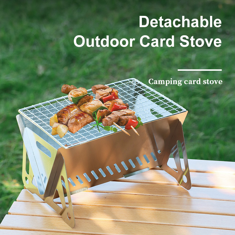Outdoor Folding Stainless Steel Barbecue Grill Woodstove Portable Camping Supplies