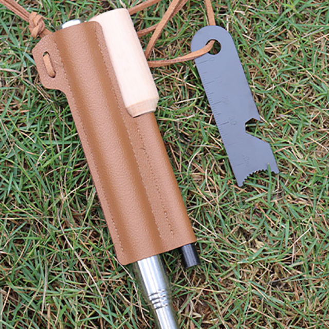 Retractable Stainless Steel 5 Section Fire Stone Solid Magnesium Stick Flint Set for Outdoor Camping Tools