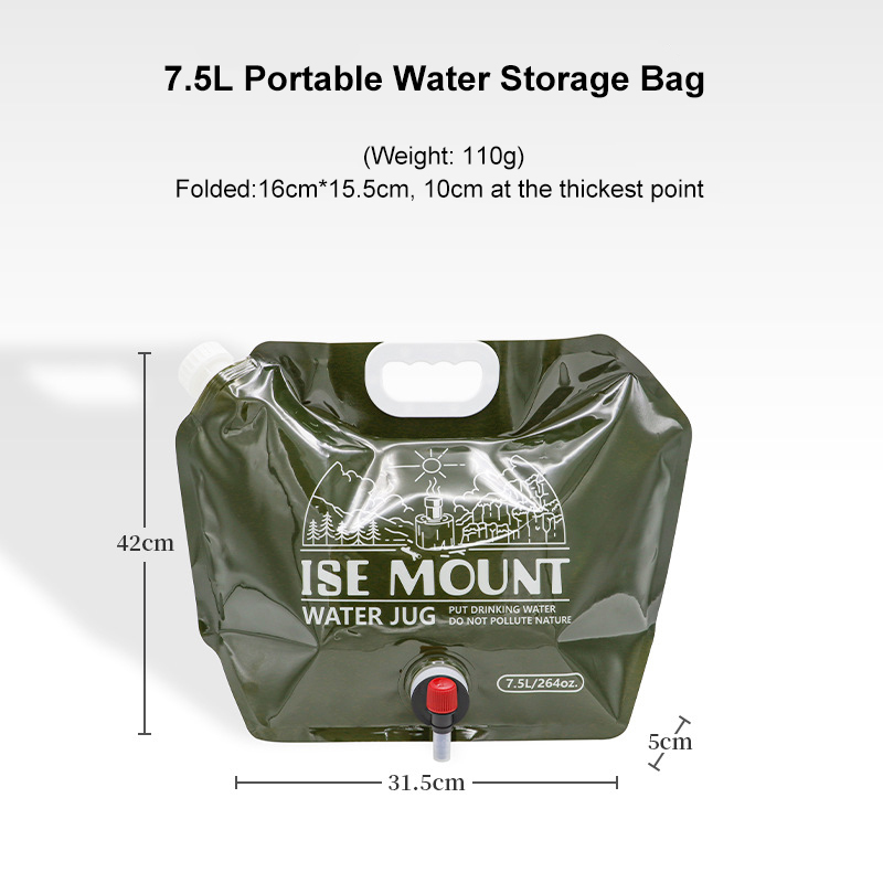 7.5L Portable Folding Water Storage Bag Plastic Bucket with Valve Supplies for Outdoor Camping