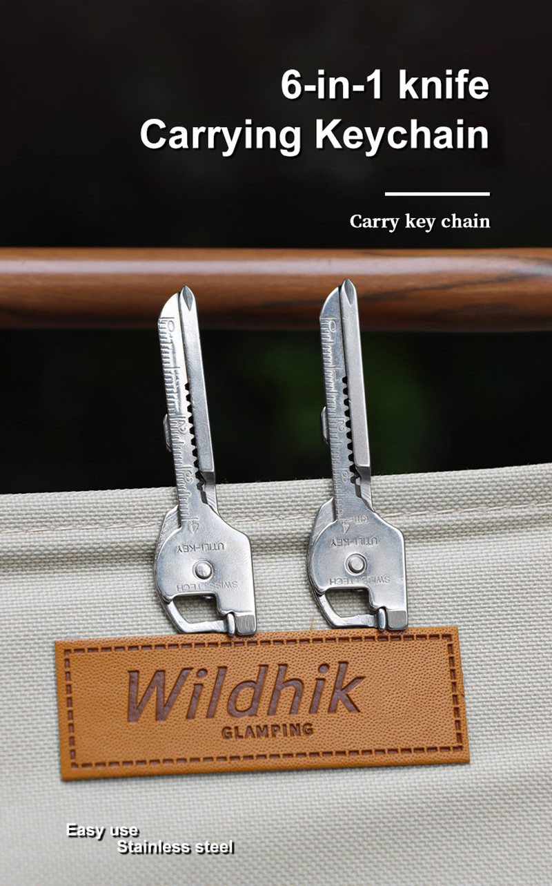 Multifunctional 6 in 1 Defensive Keychain Tool Bottle Opener Screwdriver Folding Knife for Outdoor Tools