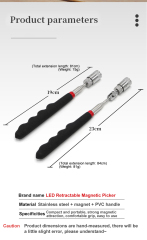 Suction Tool Telescopic Picker with LED Light Nagnetic Suction Bar Metal Parts Magnetic for Outdoor Camping