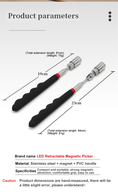 Suction Tool Telescopic Picker with LED Light Nagnetic Suction Bar Metal Parts Magnetic for Outdoor Camping