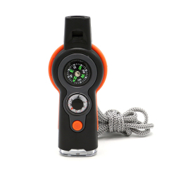Multifunctional Emergency 7-in-1 Survival Whistle Portable Thermometer Compass with LED Lights for Outdoor Tools Training Camping Hiking