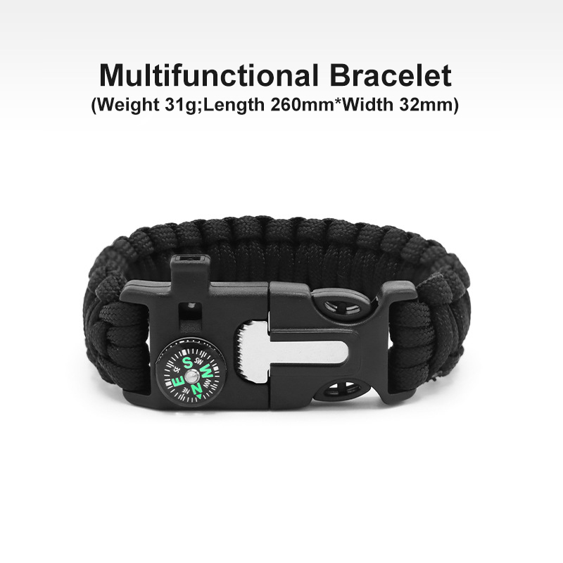 Seven-core Parachute Cord Braided Survival Whistle Flint Large Compass Bracelet Outdoor Life-saving Tools