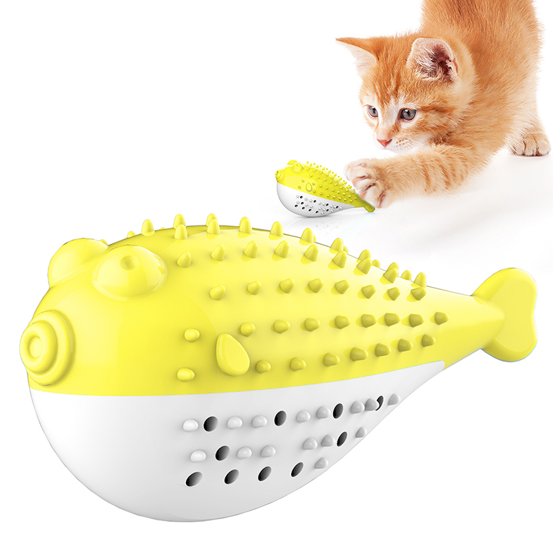 Pet Cat Toothbrush Teeth Cleaning Toy Fish Shape Silicone Molar Stick Toy For Cats Kitten Cleaner with Bell