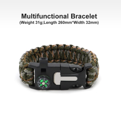 Seven-core Parachute Cord Braided Survival Whistle Flint Large Compass Bracelet Outdoor Life-saving Tools