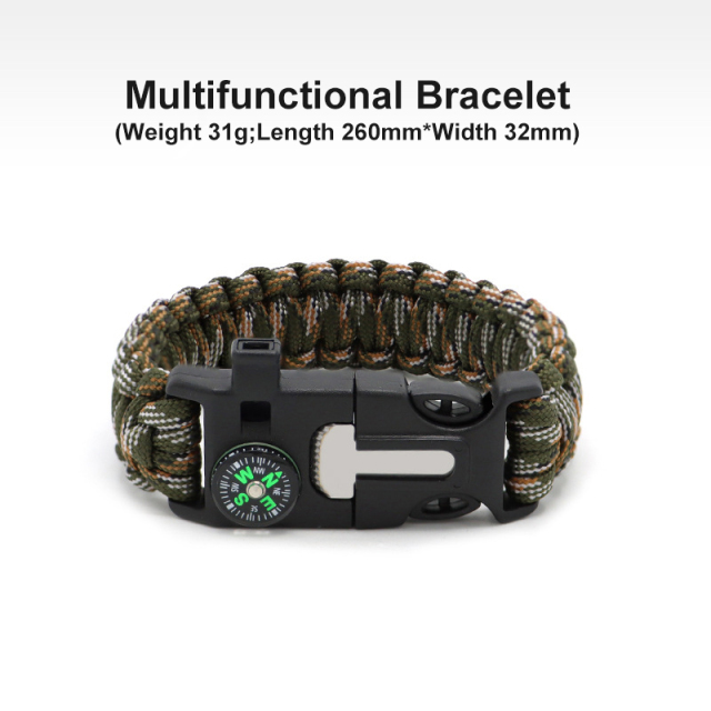 Seven-core Parachute Cord Braided Survival Whistle Flint Large Compass Bracelet Outdoor Life-saving Tools