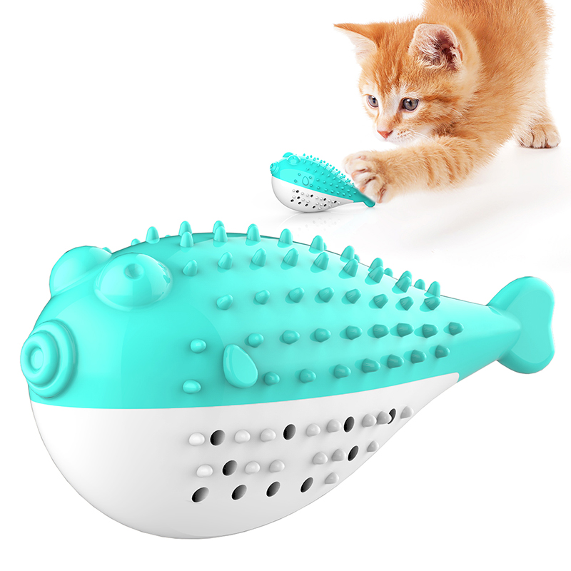 Pet Cat Toothbrush Teeth Cleaning Toy Fish Shape Silicone Molar Stick Toy For Cats Kitten Cleaner with Bell