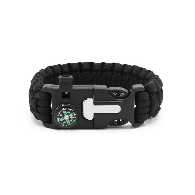 Seven-core Parachute Cord Braided Survival Whistle Flint Large Compass Bracelet Outdoor Life-saving Tools