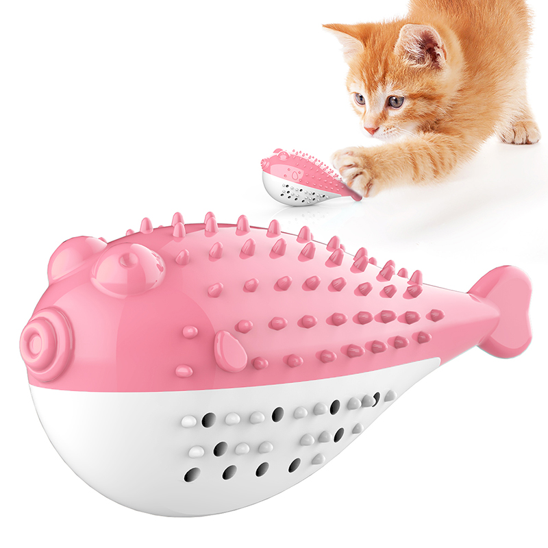 Pet Cat Toothbrush Teeth Cleaning Toy Fish Shape Silicone Molar Stick Toy For Cats Kitten Cleaner with Bell