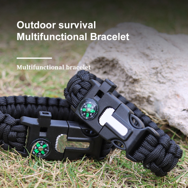 Seven-core Parachute Cord Braided Survival Whistle Flint Large Compass Bracelet Outdoor Life-saving Tools