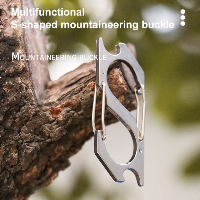 Stainless Steel Keychain Multifunctional Buckle with Bottle Opener S-shaped Climbing Hang Belt Buckle Hooks for Outdoor Mountaineering