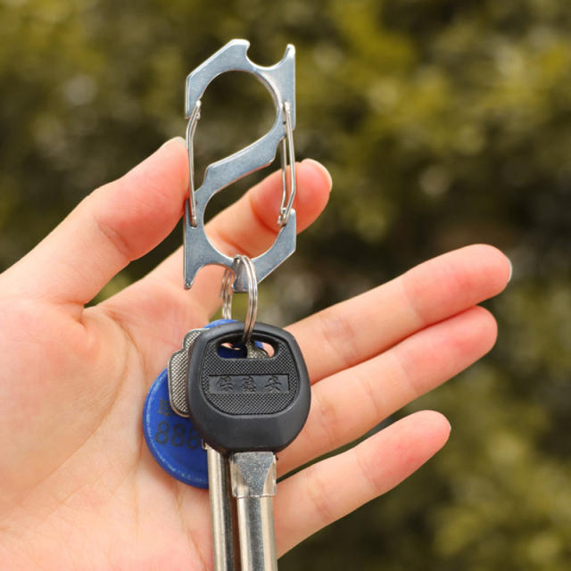Stainless Steel Keychain Multifunctional Buckle with Bottle Opener S-shaped Climbing Hang Belt Buckle Hooks for Outdoor Mountaineering