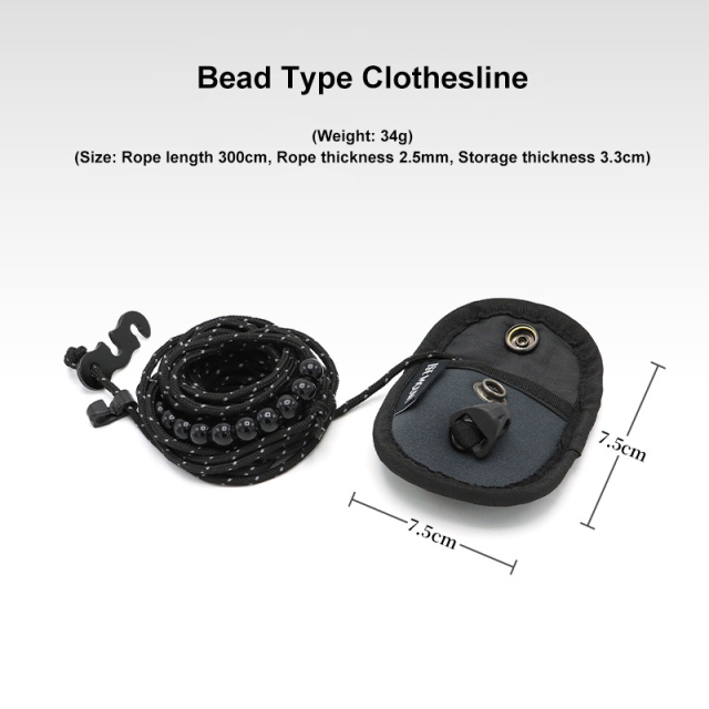 Card Bead Clothesline 3m Hanger Free Reflective Windproof Adjustable Portable Storage Rope Outdoor Hanging Rope
