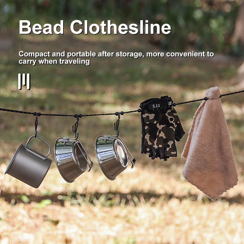 Card Bead Clothesline 3m Hanger Free Reflective Windproof Adjustable Portable Storage Rope Outdoor Hanging Rope