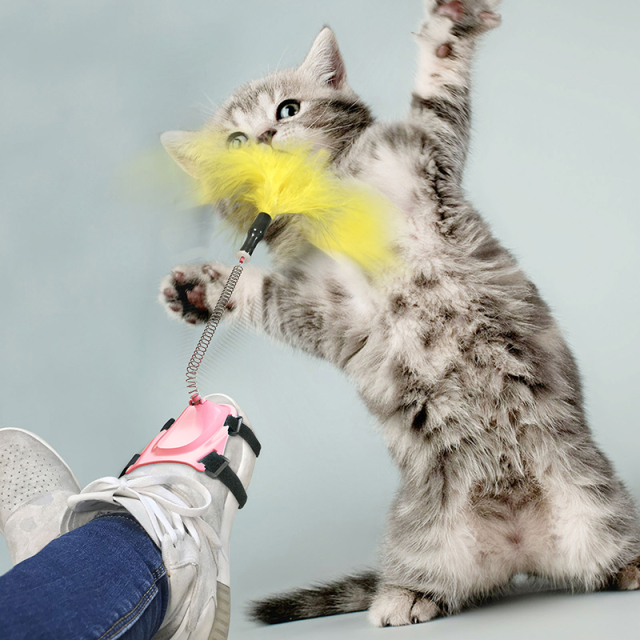 Retractable Cat Feather Toys Teaser Stick Toy Kitten for Indoor Cat Exercise Playing