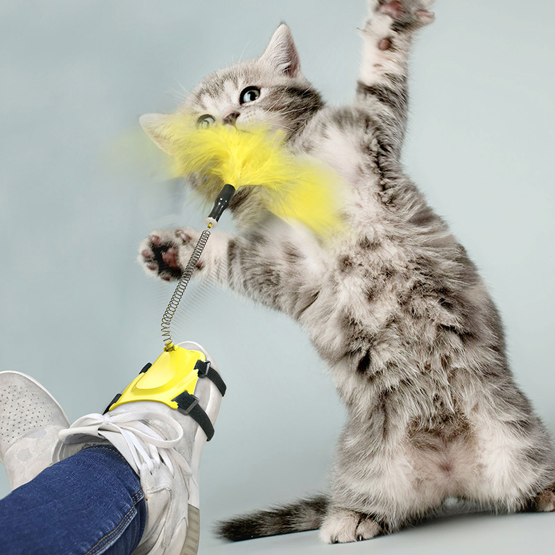 Retractable Cat Feather Toys Teaser Stick Toy Kitten for Indoor Cat Exercise Playing