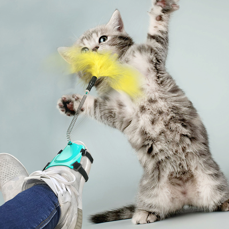 Retractable Cat Feather Toys Teaser Stick Toy Kitten for Indoor Cat Exercise Playing
