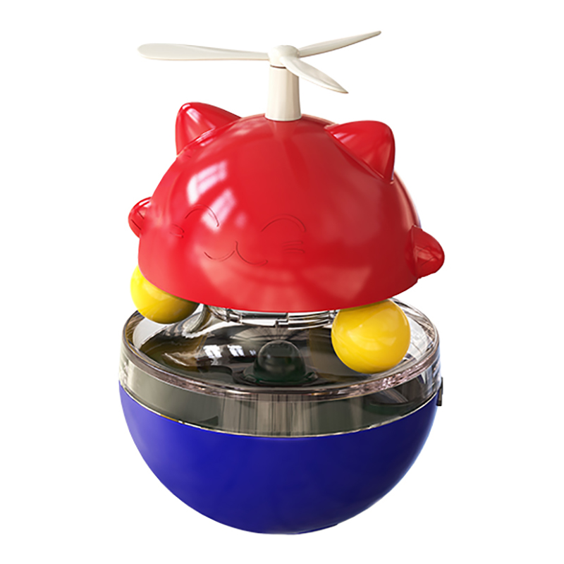 Interactive Cat Food Toys Treat Dispenser Slow Snack Feeder with Double Interactive Balls and Windmill Propeller Tumbler Toy