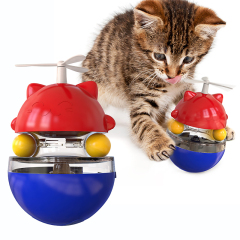Interactive Cat Food Toys Treat Dispenser Slow Snack Feeder with Double Interactive Balls and Windmill Propeller Tumbler Toy