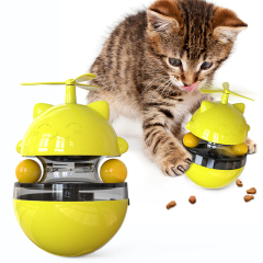 Interactive Cat Food Toys Treat Dispenser Slow Snack Feeder with Double Interactive Balls and Windmill Propeller Tumbler Toy