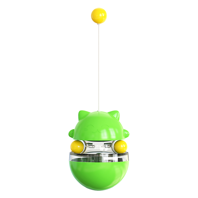 Interactive Cat Food Toys Treat Dispenser Slow Snack Feeder with Double Interactive Balls and Windmill Propeller Tumbler Toy