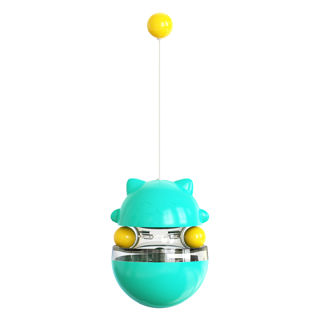 Interactive Cat Food Toys Treat Dispenser Slow Snack Feeder with Double Interactive Balls and Windmill Propeller Tumbler Toy