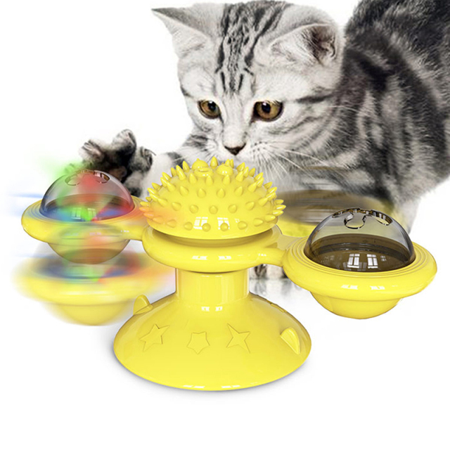Rotating Windmill Teasing Cat Toys Luminous Mint Rotating Ball Suction Cup Toys Scratching Nibbling Rubbing Hair Pet Supplies