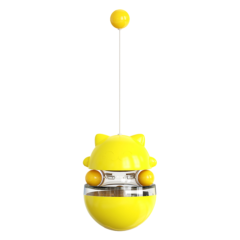 Interactive Cat Food Toys Treat Dispenser Slow Snack Feeder with Double Interactive Balls and Windmill Propeller Tumbler Toy