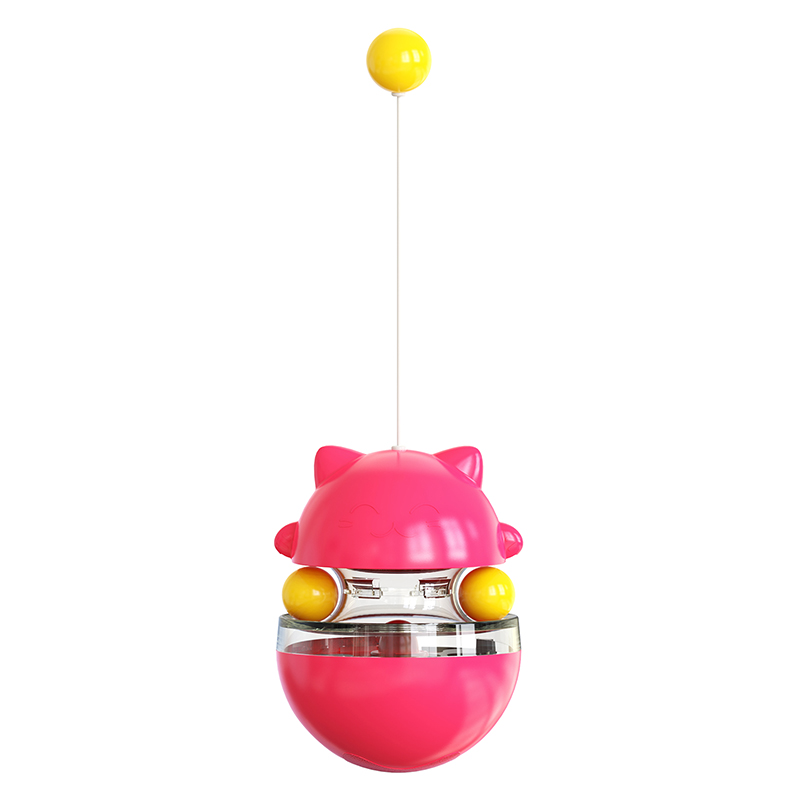 Interactive Cat Food Toys Treat Dispenser Slow Snack Feeder with Double Interactive Balls and Windmill Propeller Tumbler Toy