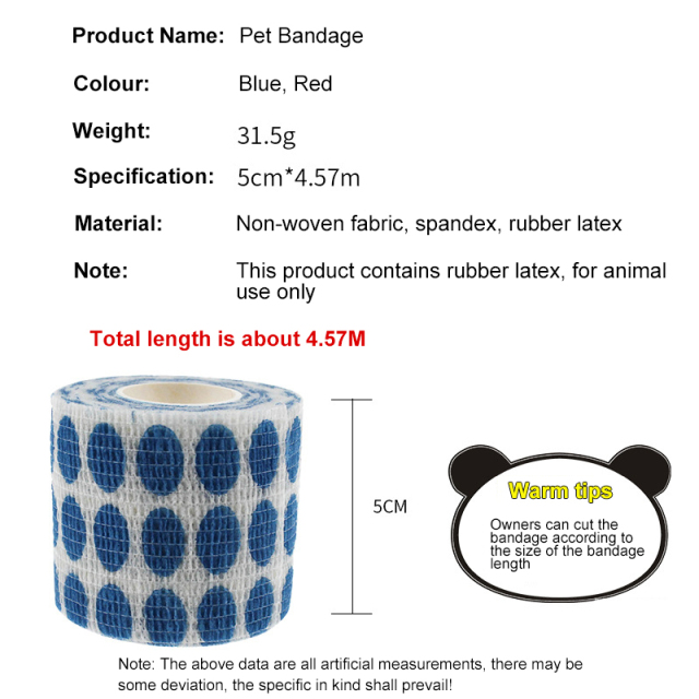 Pet Bandage 4.5M Waterproof Elastic Breathable Self Adherent Wrap for Cats Dogs Tape