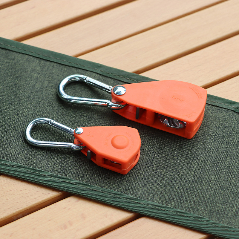 Pulley Rope Tensioning Device with Carabiners Quick Adjustment Secure Rope Ratcheting Tie Down for Canopy Tent Outdoor