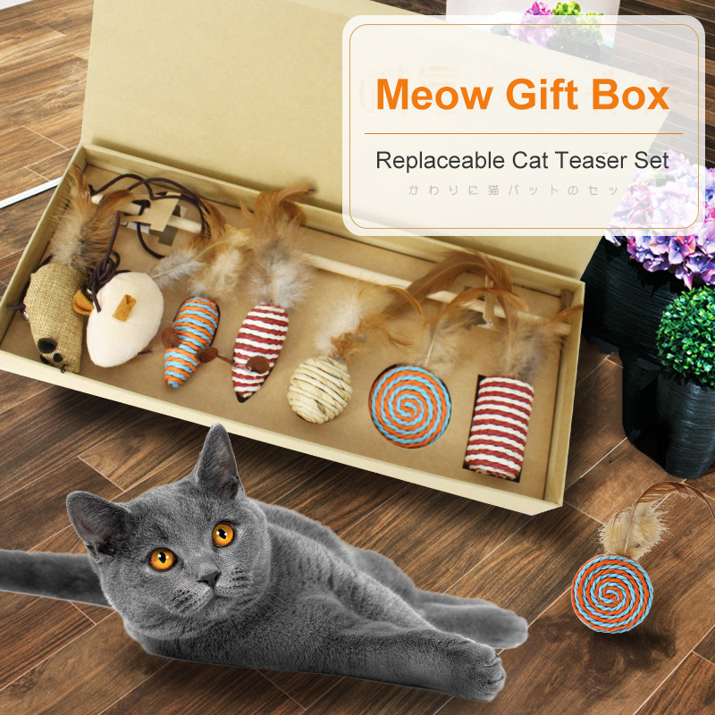 Pet Supplies Interactive Cat Toy Set Funny Cat Stick 7 Piece Feather Mouse House Toys
