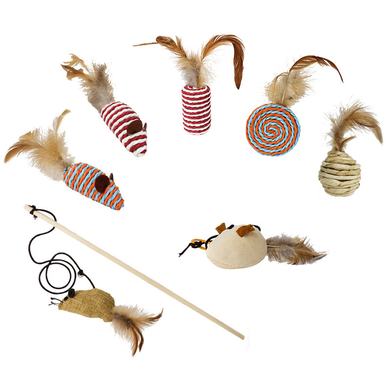 Pet Supplies Interactive Cat Toy Set Funny Cat Stick 7 Piece Feather Mouse House Toys