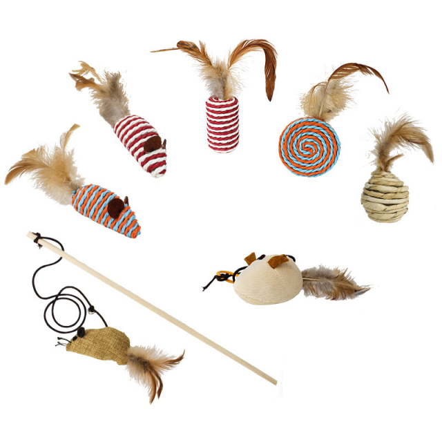 Pet Supplies Interactive Cat Toy Set Funny Cat Stick 7 Piece Feather Mouse House Toys