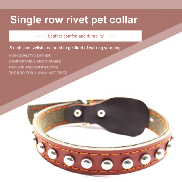 Cowhide Pet Single Row Rivet Dog Collar for Medium Large Labrador
