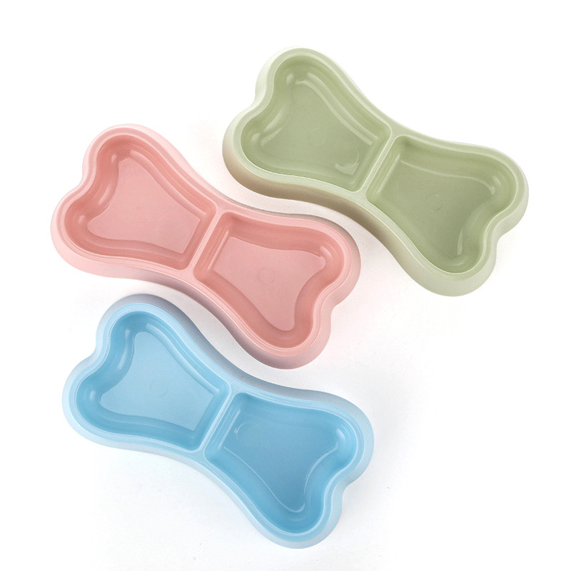 Plastic Food Dog Cat Pet Bowl for Water Dish Travel Double Groove Bone Feeder