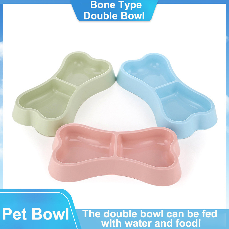 Plastic Food Dog Cat Pet Bowl for Water Dish Travel Double Groove Bone Feeder