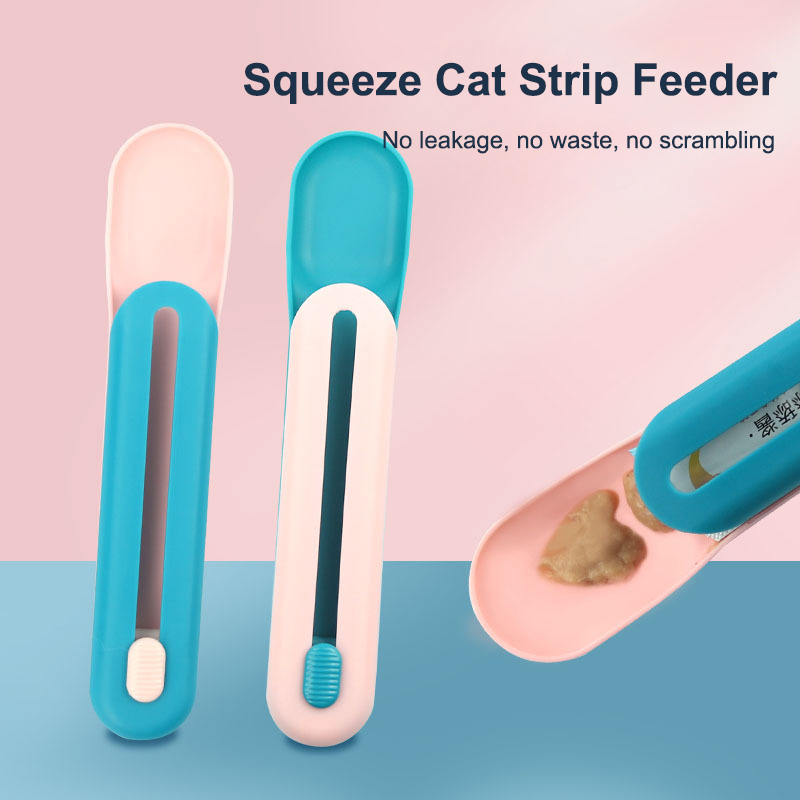 Portable Pet Cat Feeding Scoop Button Pushed Design Food Long Strip Cat Snack Squeezer Feeder Pet Supplies