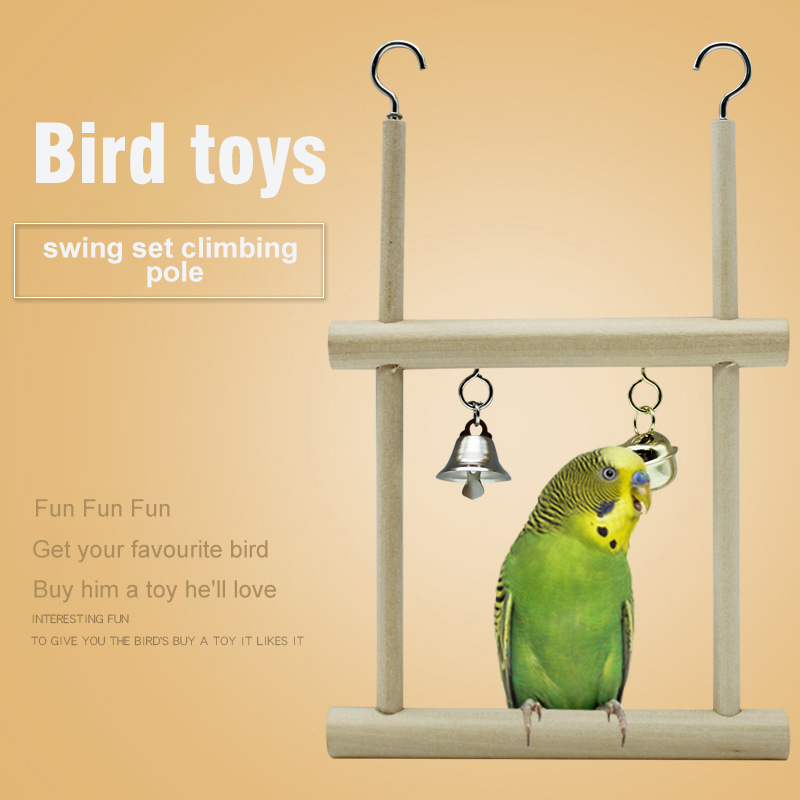 Parrot Chewing Toys Solid Wooden Stand Bird Rack Playground Toys Swing Bird Cage Accessories