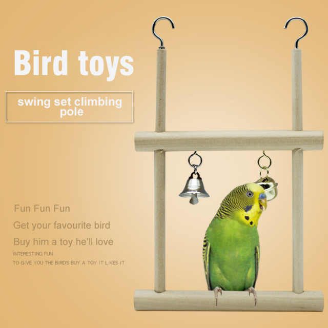 Parrot Chewing Toys Solid Wooden Stand Bird Rack Playground Toys Swing Bird Cage Accessories